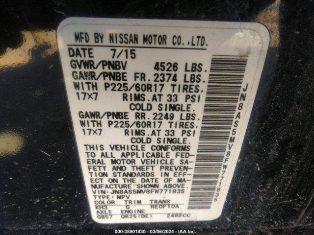 Photo 8 VIN: JN8AS5MV8FW771835 - NISSAN ROGUE SELECT 