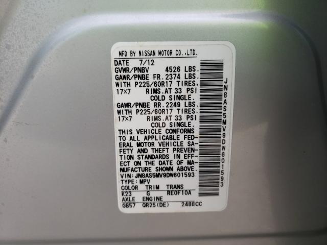 Photo 9 VIN: JN8AS5MV9DW601593 - NISSAN ROGUE S 