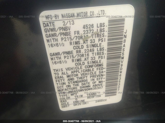 Photo 8 VIN: JN8AS5MV9DW635307 - NISSAN ROGUE 