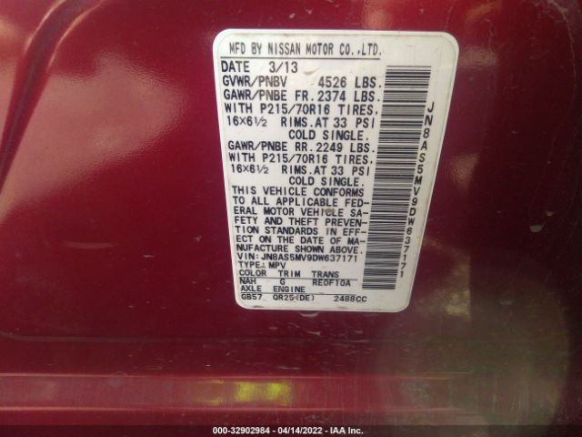 Photo 8 VIN: JN8AS5MV9DW637171 - NISSAN ROGUE 