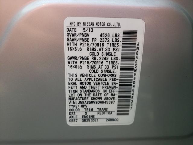 Photo 9 VIN: JN8AS5MV9DW645397 - NISSAN ROGUE S 