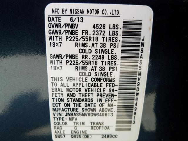 Photo 9 VIN: JN8AS5MV9DW649613 - NISSAN ROGUE S 