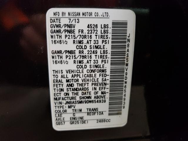 Photo 9 VIN: JN8AS5MV9DW654939 - NISSAN ROGUE S 