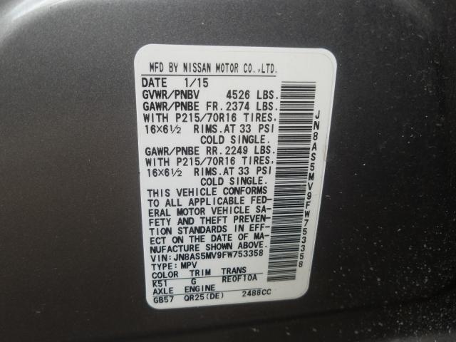 Photo 9 VIN: JN8AS5MV9FW753358 - NISSAN ROGUE SELE 