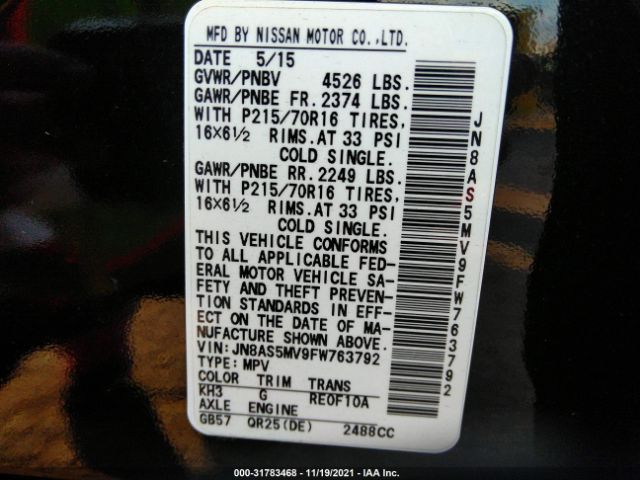 Photo 8 VIN: JN8AS5MV9FW763792 - NISSAN ROGUE SELECT 