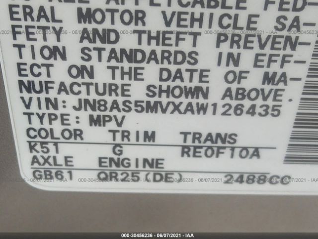 Photo 8 VIN: JN8AS5MVXAW126435 - NISSAN ROGUE 