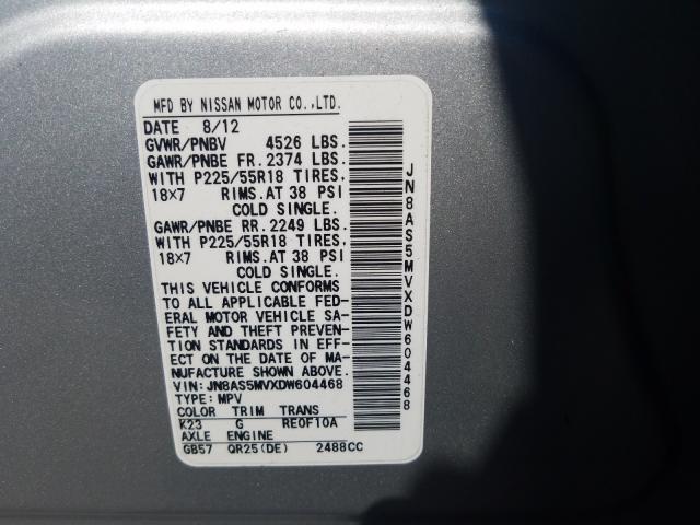 Photo 9 VIN: JN8AS5MVXDW604468 - NISSAN ROGUE S 