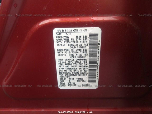 Photo 8 VIN: JN8AS5MVXFW261602 - NISSAN ROGUE SELECT 