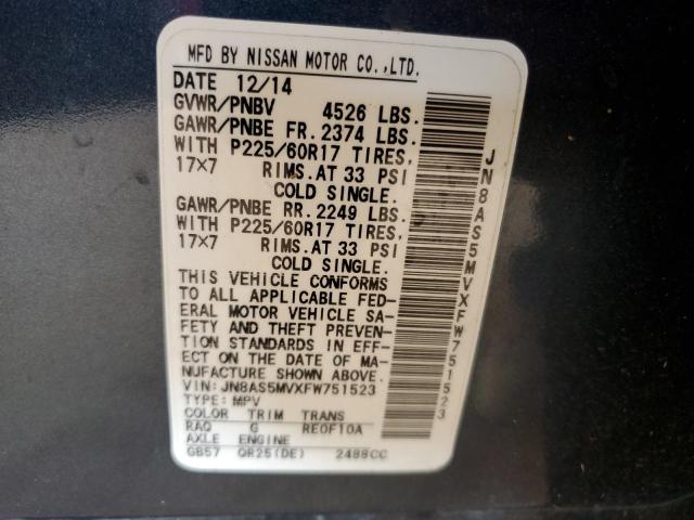 Photo 12 VIN: JN8AS5MVXFW751523 - NISSAN ROGUE 