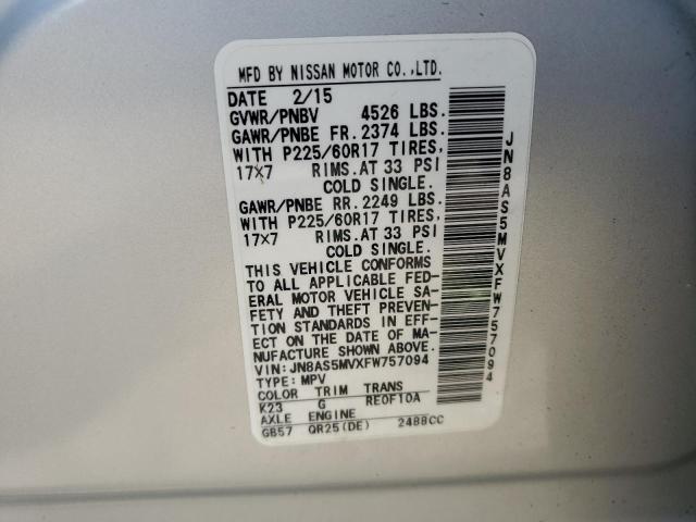 Photo 12 VIN: JN8AS5MVXFW757094 - NISSAN ROGUE SELE 