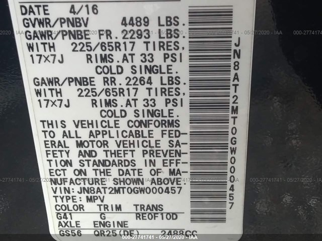 Photo 8 VIN: JN8AT2MT0GW000457 - NISSAN ROGUE 