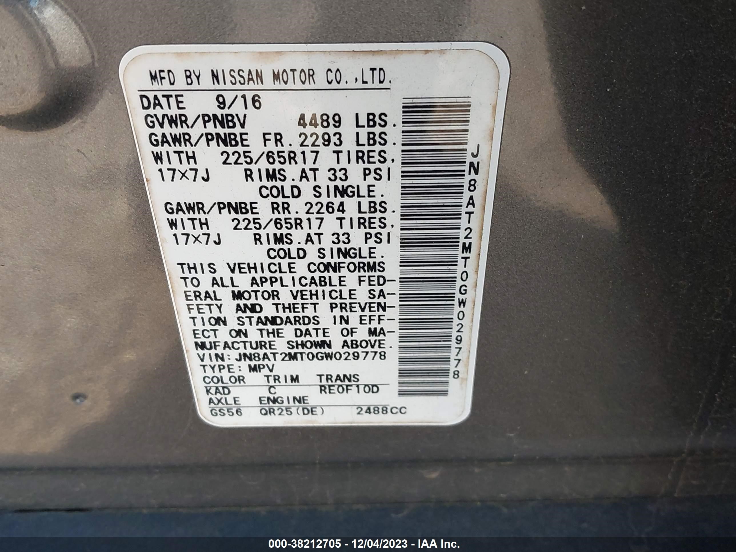 Photo 7 VIN: JN8AT2MT0GW029778 - NISSAN ROGUE 