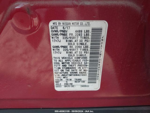 Photo 8 VIN: JN8AT2MT0HW401993 - NISSAN ROGUE 