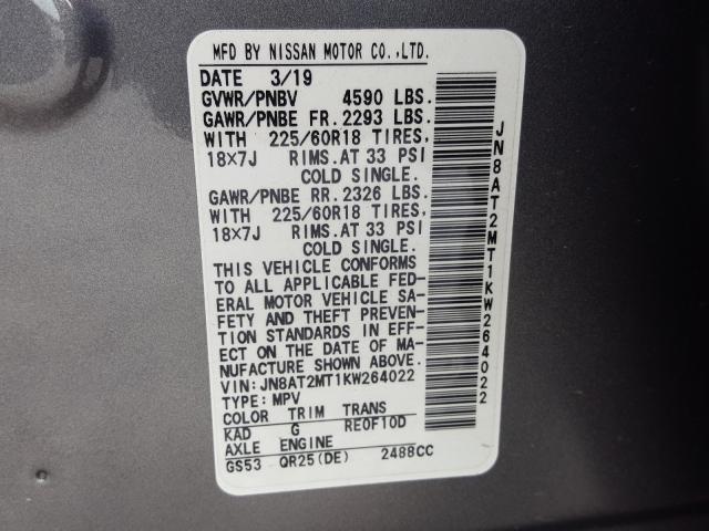 Photo 9 VIN: JN8AT2MT1KW264022 - NISSAN ROGUE S 