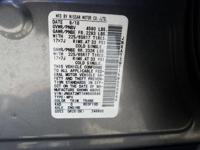 Photo 9 VIN: JN8AT2MT1KW500698 - NISSAN ROGUE S 