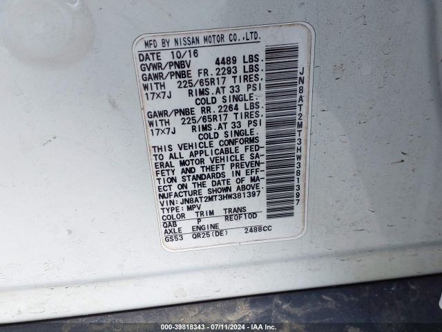 Photo 8 VIN: JN8AT2MT3HW381397 - NISSAN ROGUE 