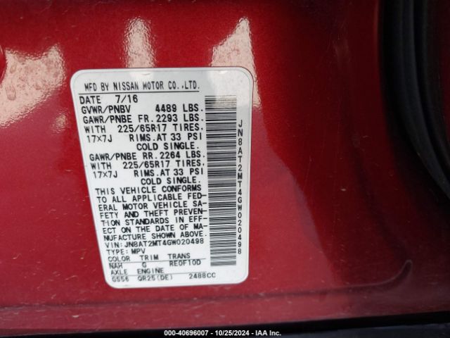 Photo 8 VIN: JN8AT2MT4GW020498 - NISSAN ROGUE 