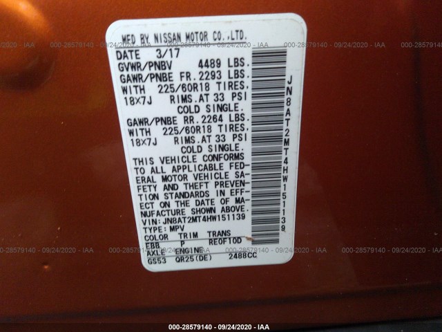 Photo 8 VIN: JN8AT2MT4HW151139 - NISSAN ROGUE 