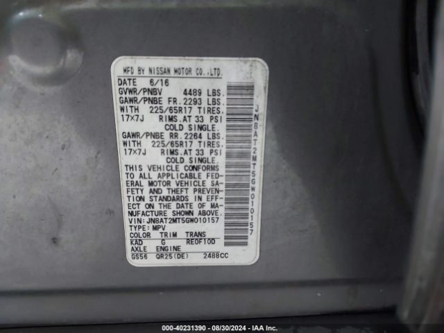 Photo 8 VIN: JN8AT2MT5GW010157 - NISSAN ROGUE 