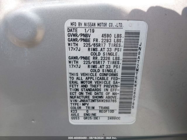 Photo 8 VIN: JN8AT2MT5KW260765 - NISSAN ROGUE 