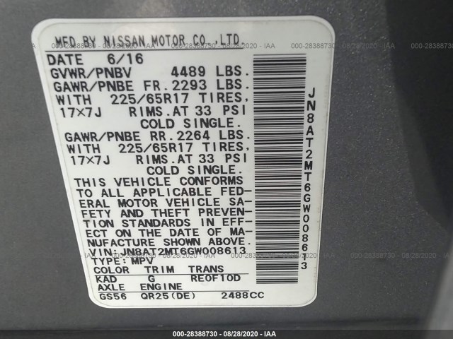 Photo 8 VIN: JN8AT2MT6GW008613 - NISSAN ROGUE 