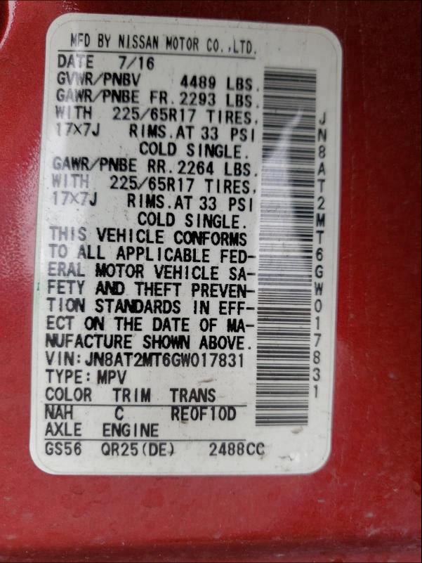 Photo 9 VIN: JN8AT2MT6GW017831 - NISSAN ROGUE S 