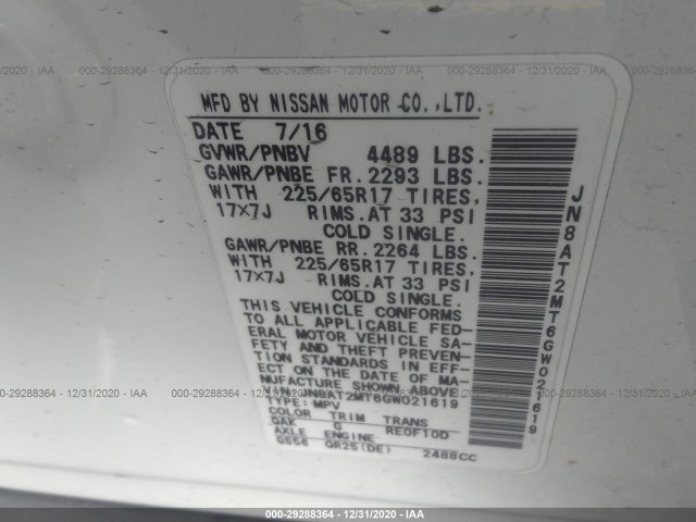 Photo 8 VIN: JN8AT2MT6GW021619 - NISSAN ROGUE 