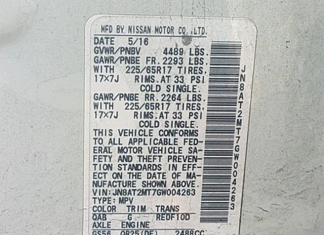 Photo 8 VIN: JN8AT2MT7GW004263 - NISSAN ROGUE 