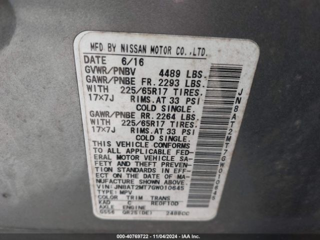 Photo 8 VIN: JN8AT2MT7GW010645 - NISSAN ROGUE 