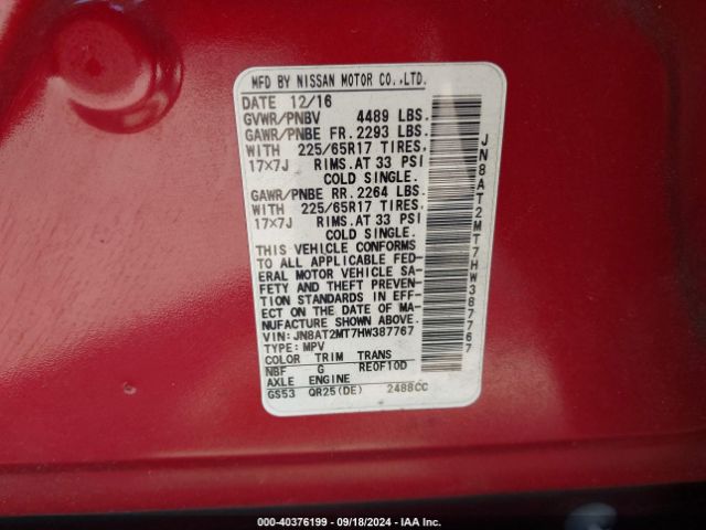 Photo 8 VIN: JN8AT2MT7HW387767 - NISSAN ROGUE 