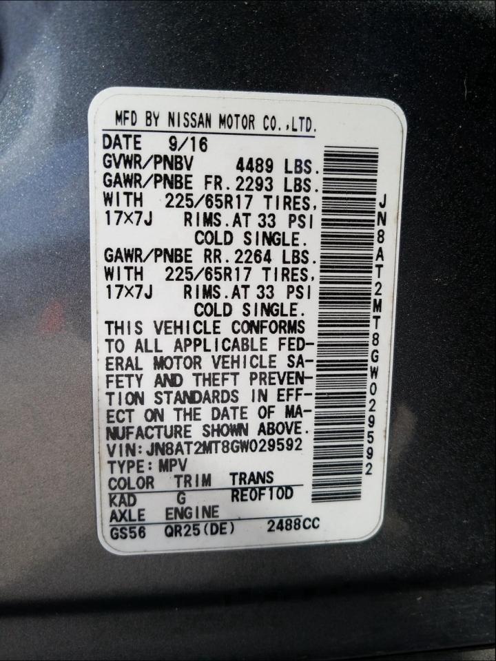 Photo 9 VIN: JN8AT2MT8GW029592 - NISSAN ROGUE S 