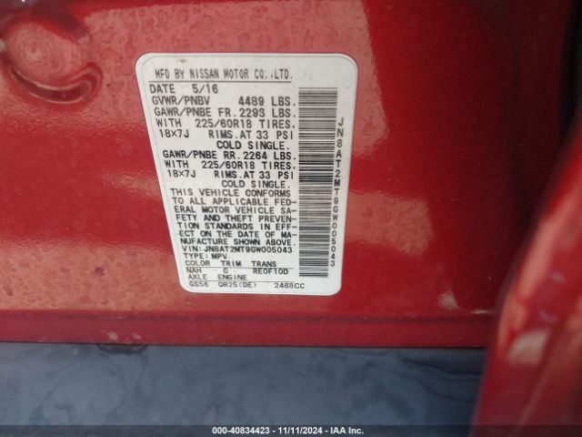 Photo 8 VIN: JN8AT2MT9GW005043 - NISSAN ROGUE 