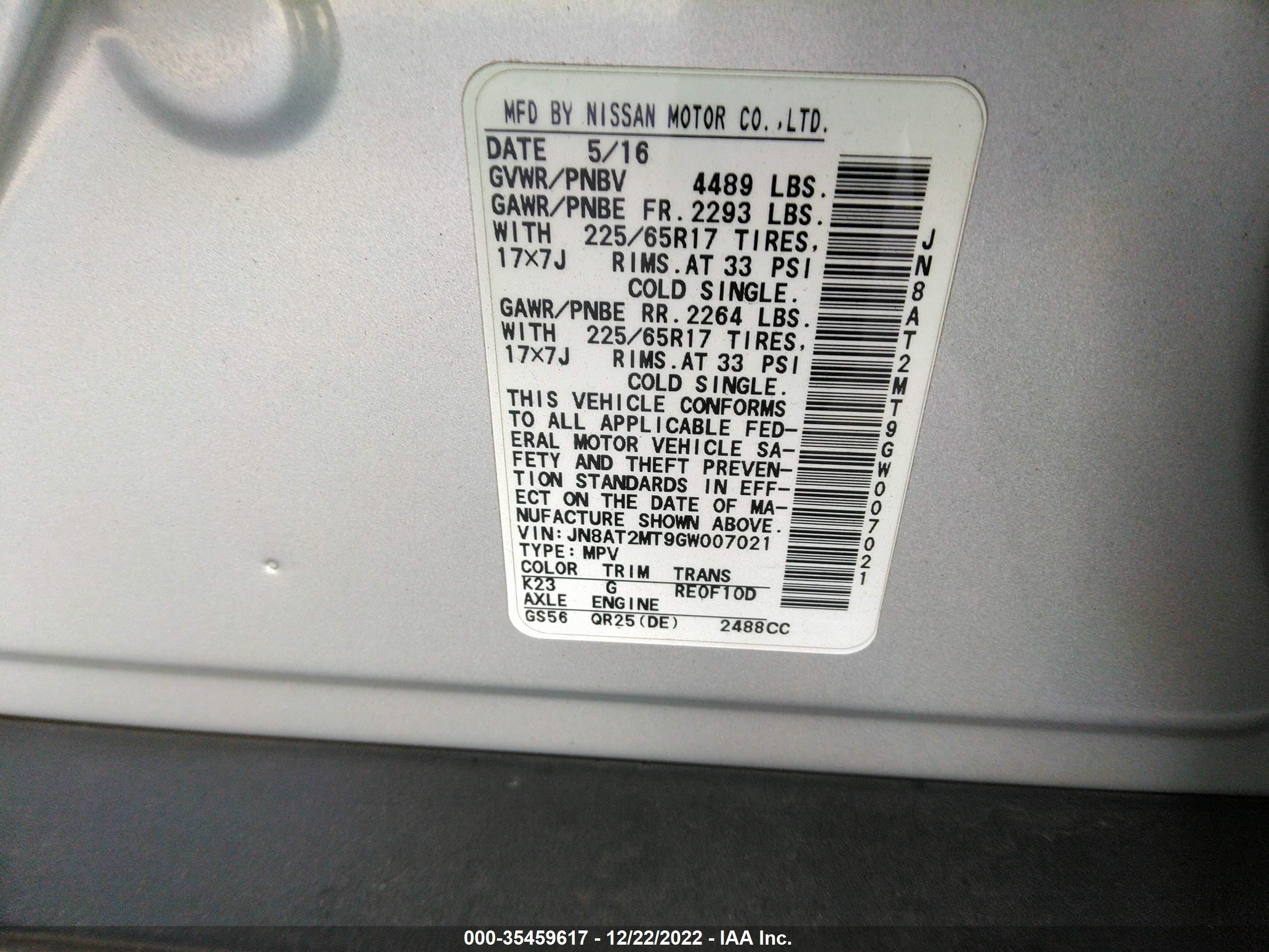 Photo 8 VIN: JN8AT2MT9GW007021 - NISSAN ROGUE 