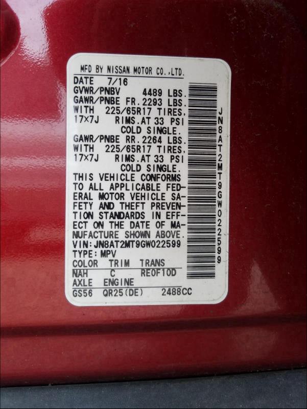 Photo 9 VIN: JN8AT2MT9GW022599 - NISSAN ROGUE 