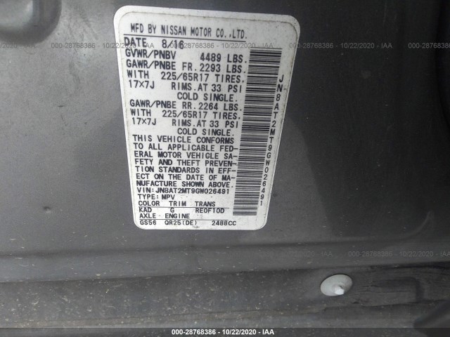 Photo 8 VIN: JN8AT2MT9GW026491 - NISSAN ROGUE 