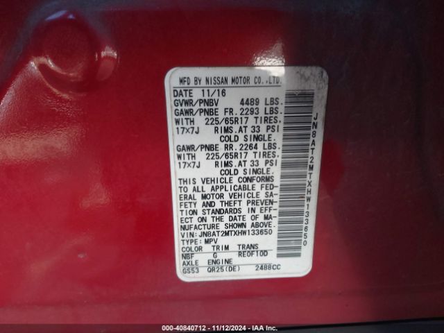 Photo 8 VIN: JN8AT2MTXHW133650 - NISSAN ROGUE 