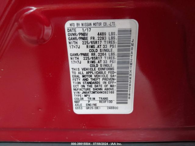 Photo 8 VIN: JN8AT2MTXHW392168 - NISSAN ROGUE 