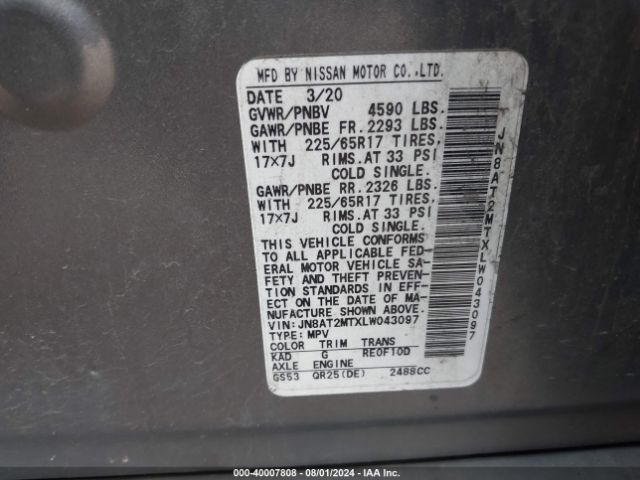 Photo 8 VIN: JN8AT2MTXLW043097 - NISSAN ROGUE 