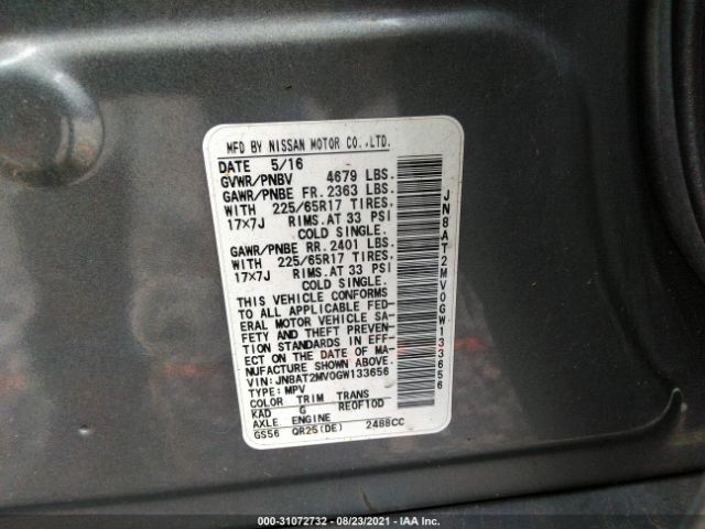 Photo 8 VIN: JN8AT2MV0GW133656 - NISSAN ROGUE 