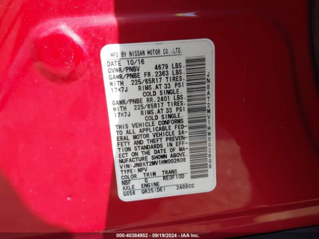 Photo 8 VIN: JN8AT2MV1HW002608 - NISSAN ROGUE 