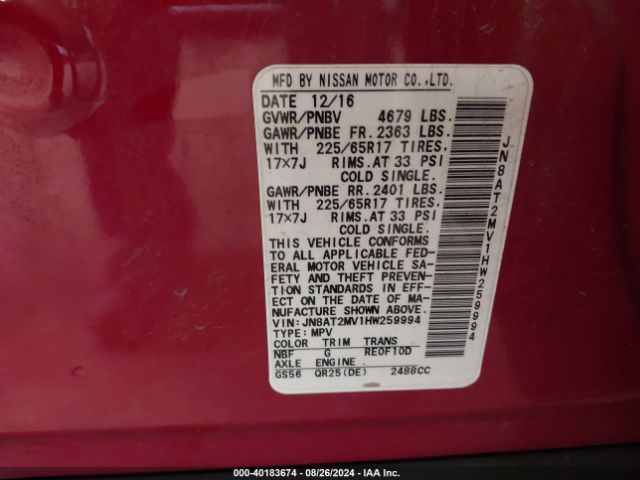 Photo 8 VIN: JN8AT2MV1HW259994 - NISSAN ROGUE 