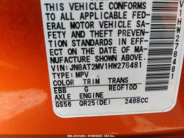 Photo 8 VIN: JN8AT2MV1HW278481 - NISSAN ROGUE 