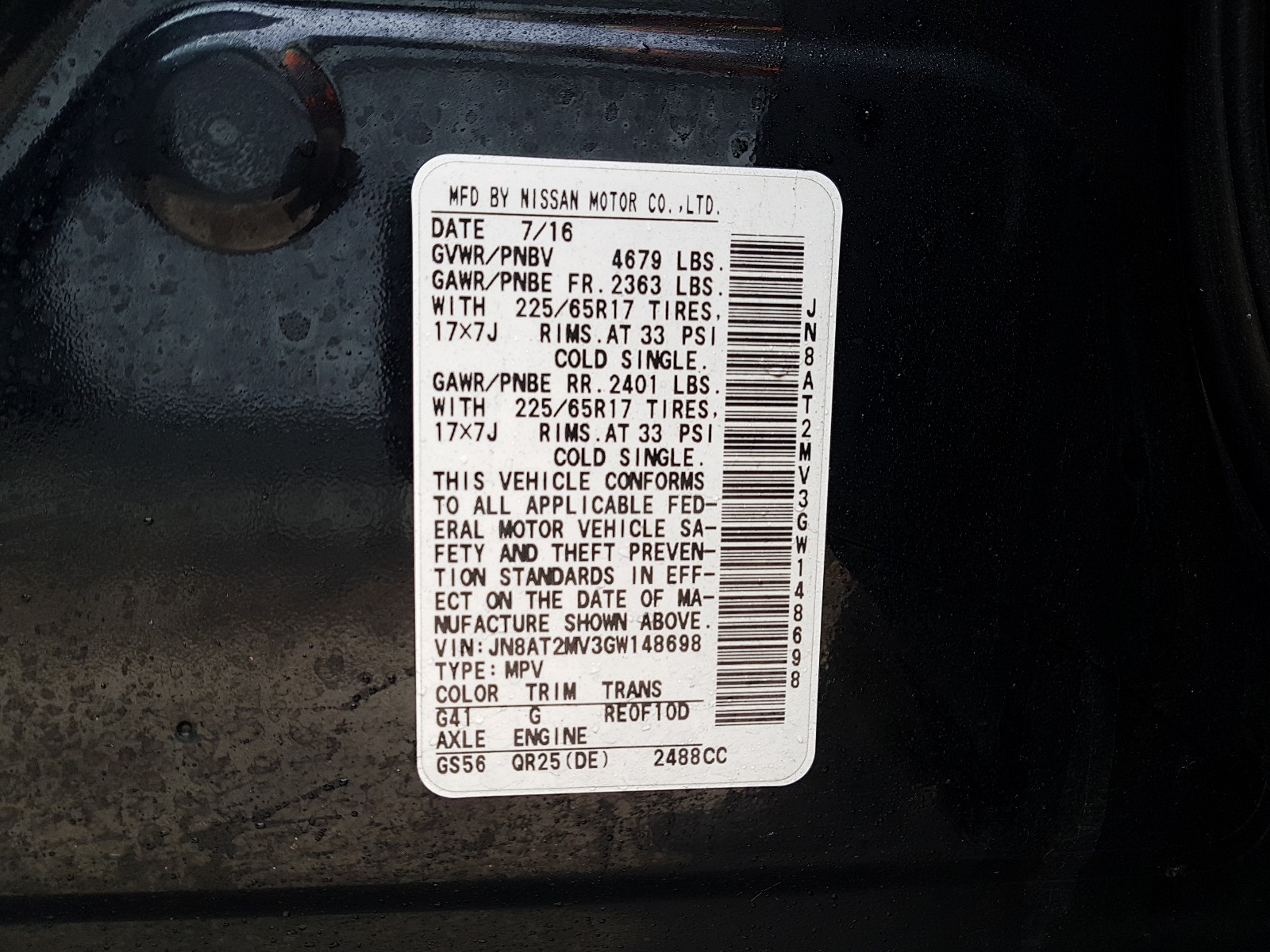 Photo 9 VIN: JN8AT2MV3GW148698 - NISSAN ROGUE S 