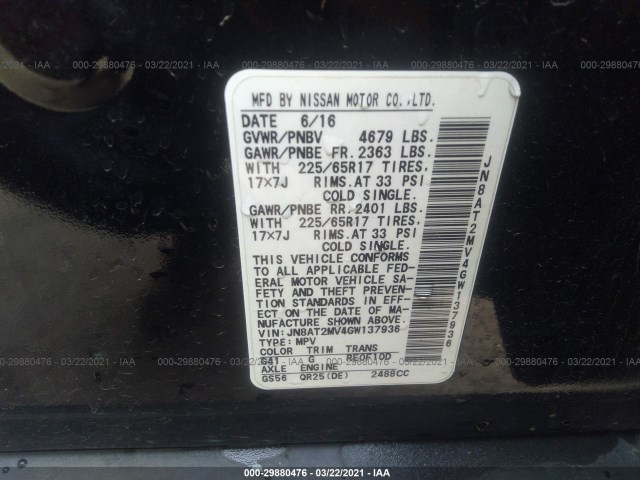 Photo 8 VIN: JN8AT2MV4GW137936 - NISSAN ROGUE 