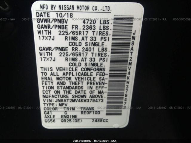 Photo 8 VIN: JN8AT2MV4KW379473 - NISSAN ROGUE 