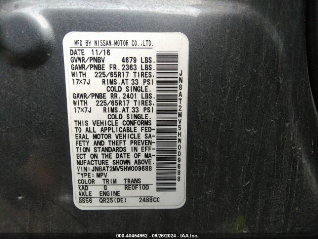 Photo 8 VIN: JN8AT2MV5HW009688 - NISSAN ROGUE 