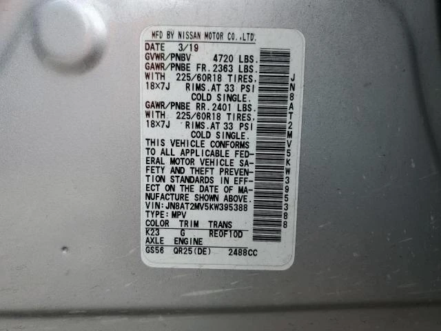 Photo 13 VIN: JN8AT2MV5KW395388 - NISSAN ROGUE S 