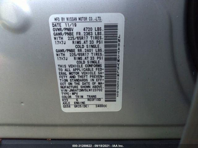 Photo 8 VIN: JN8AT2MV5LW123702 - NISSAN ROGUE 