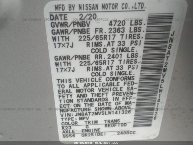 Photo 8 VIN: JN8AT2MV5LW141326 - NISSAN ROGUE 