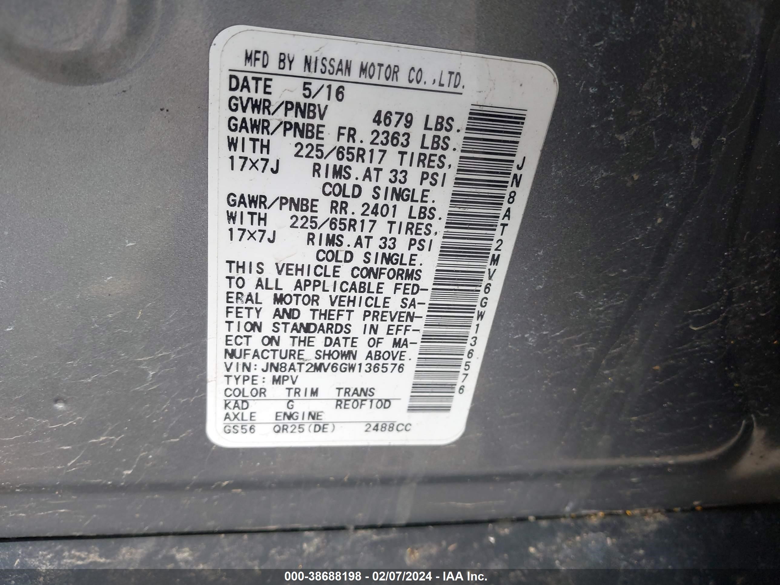 Photo 8 VIN: JN8AT2MV6GW136576 - NISSAN ROGUE 